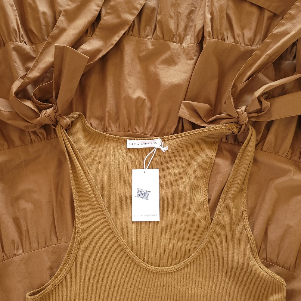 Ulla Johnson Hope Rib Knit Cotton Popplin Ruffle Tiered Maxi Dress Tapen… - Picture 5 of 16